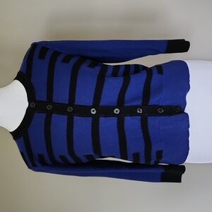 Liz Claiborne 3/4 Sleeve Button Up Cardigan Sweater Size Small Blue & Black